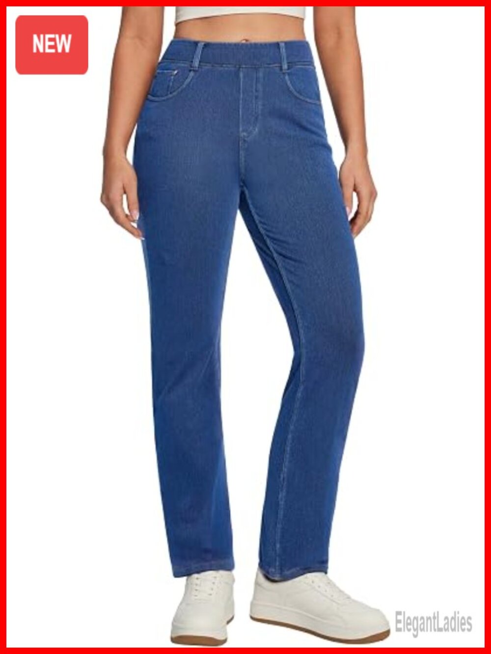 High Waisted Stretchy Pull On Straight Leg Jeans for Women